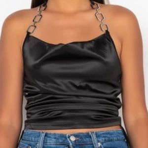 Black silky halter
